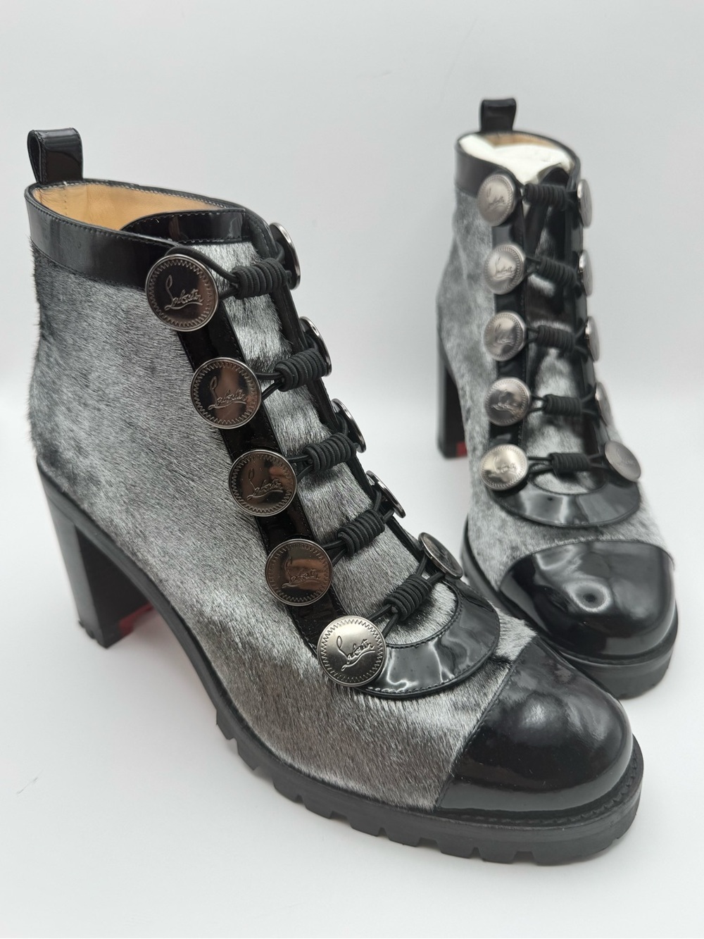 Christian Louboutin Alphabouton 70 Pony Hair Ankle Boots EU 36.5